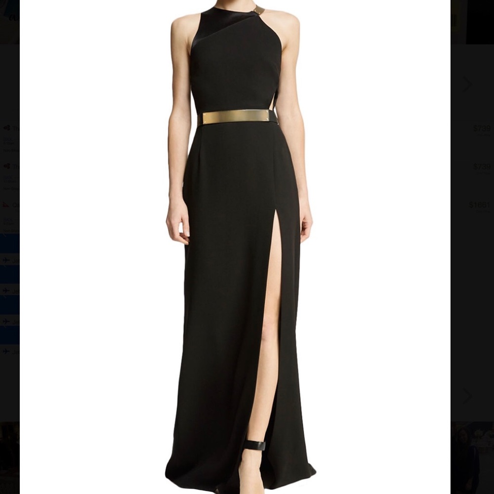 Halston Heritage Sleeveless Side-Slit Gown